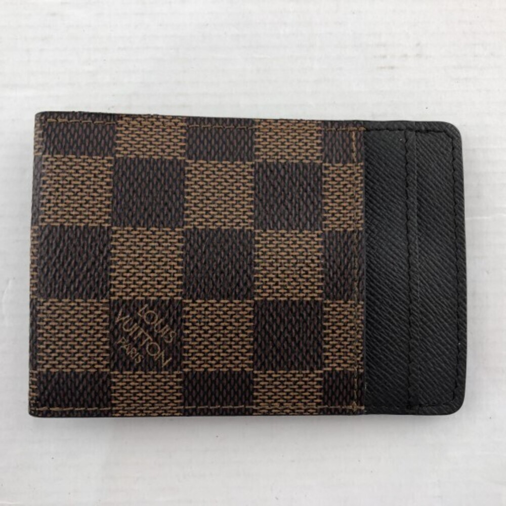 Louis Vuitton Portecartes Pince Damier Card Wallet Canvas Leather Brown
